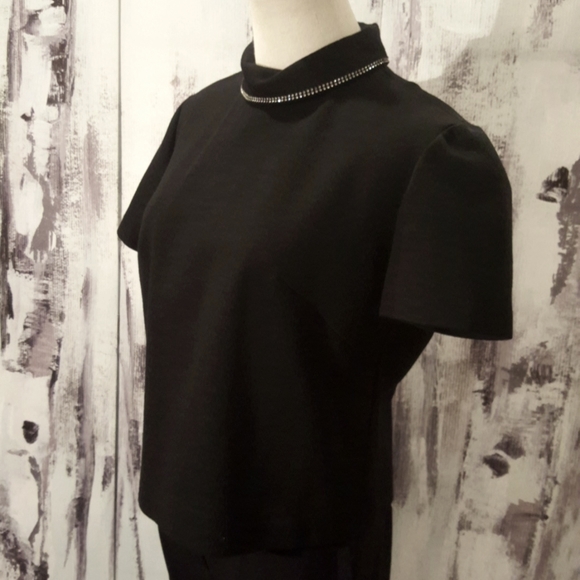 RARE Vintage Professionally Tailored Elegant Rhinestone Neckline Black Tie Top S - Picture 5 of 16